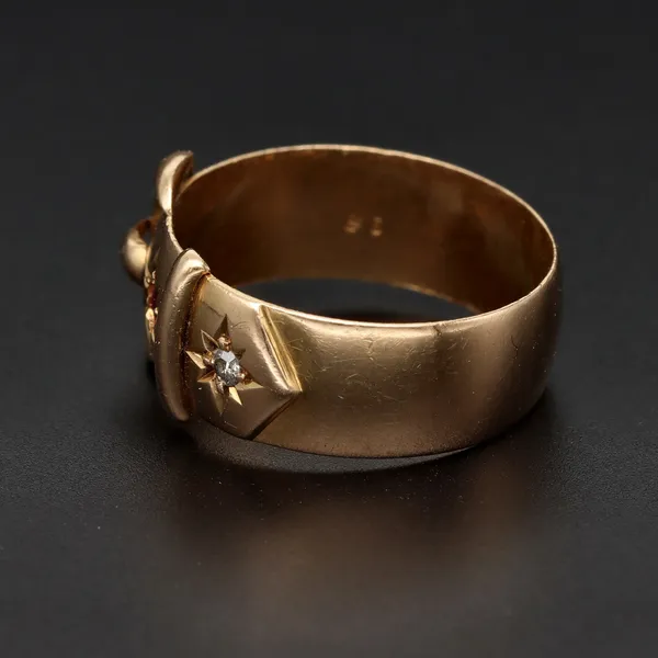 18ct Gold Diamond and Ruby Buckle Ring
