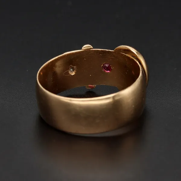 18ct Gold Diamond and Ruby Buckle Ring