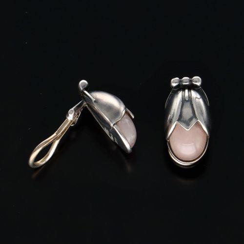 Pair of Georg Jensen Silver and Rose Quartz Earclips image-2