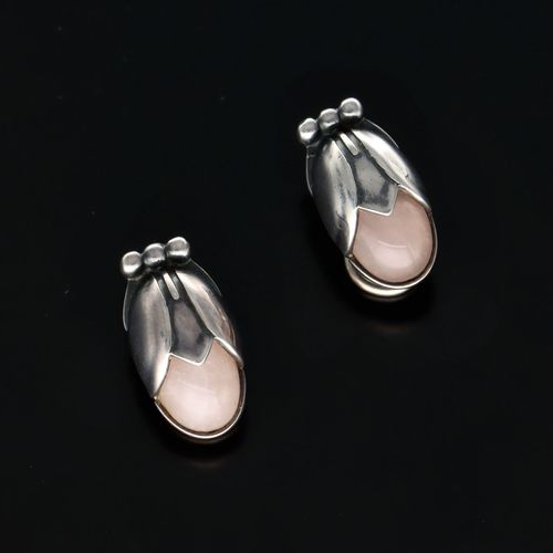 Pair of Georg Jensen Silver and Rose Quartz Earclips image-1