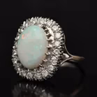 18ct Gold Large Opal Cabochon and Diamond Flowerhead Ring