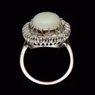 18ct Gold Large Opal Cabochon and Diamond Flowerhead Ring