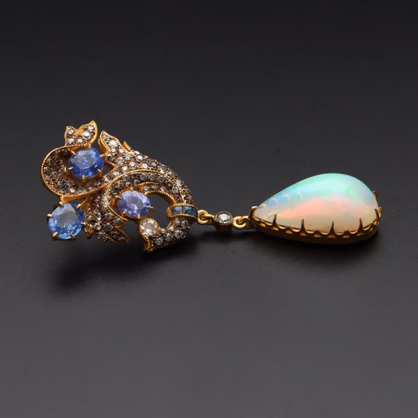 Sapphire, Diamond & Opal Earrings