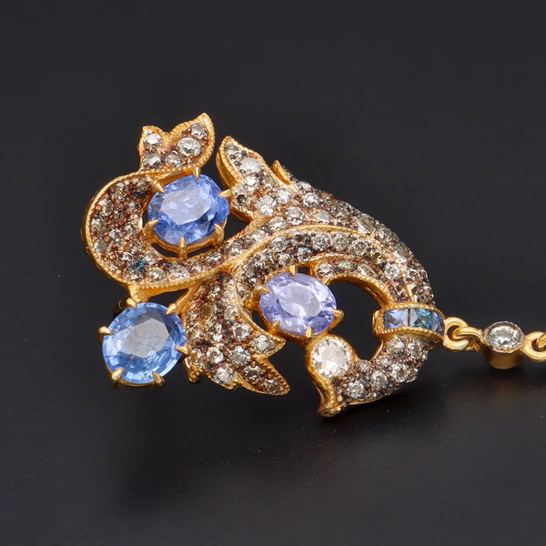 Sapphire, Diamond & Opal Earrings