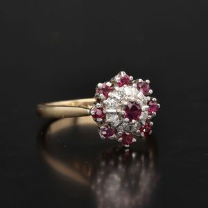 9ct Gold Ruby and Diamond Cluster Ring