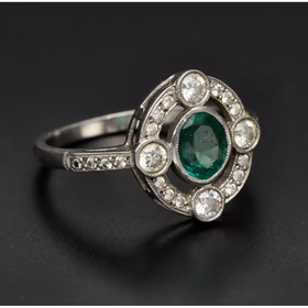 Emerald and Diamond Platinum Ring