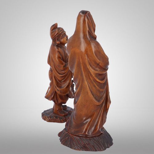 Oriental Pair of Carved Wooden Figures image-3