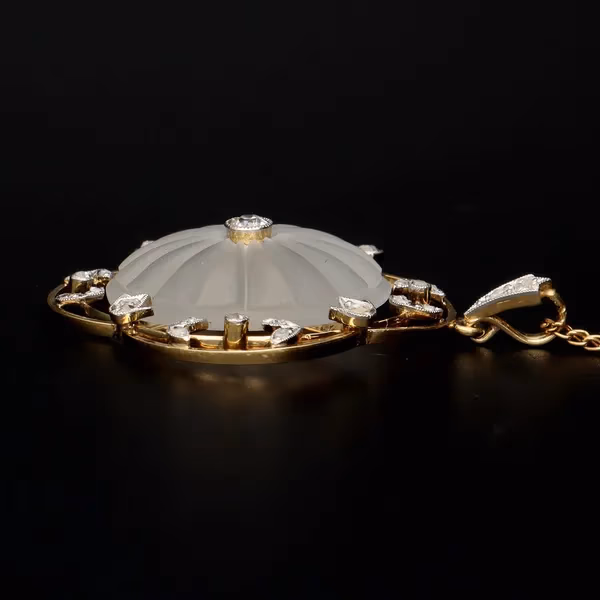 Art Nouveau 9ct Gold Glass and Diamond Pendant