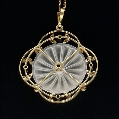 Art Nouveau 9ct Gold Glass and Diamond Pendant image-4