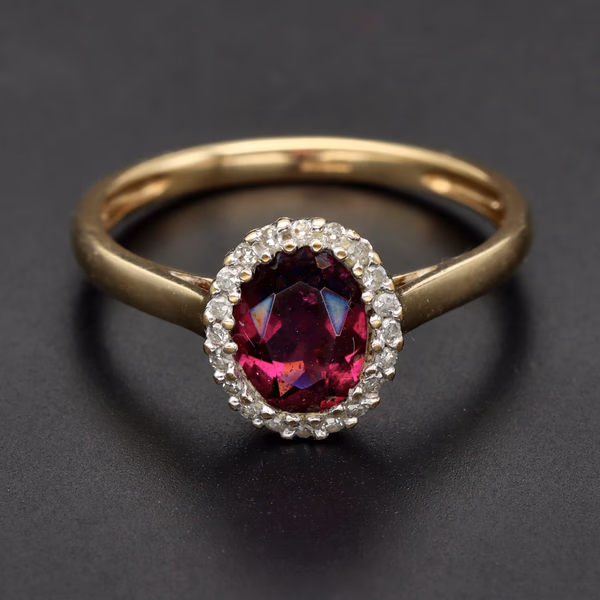 9ct Gold Amethyst Diamond Dress Ring