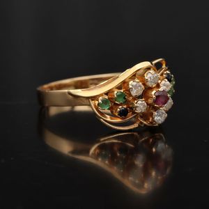 18ct Gold Diamond Ruby Emerald Sapphire Ring