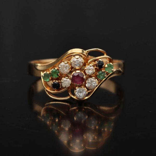 18ct Gold Diamond Ruby Emerald Sapphire Ring
