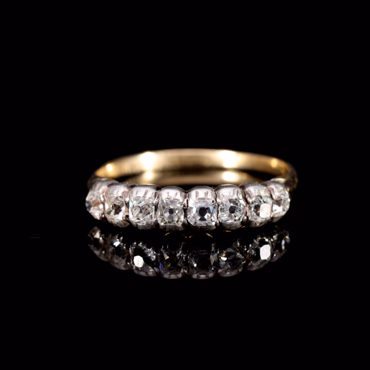 360° view of The Antique Victorian Old Mine Cut Diamond Half Hoop Ring