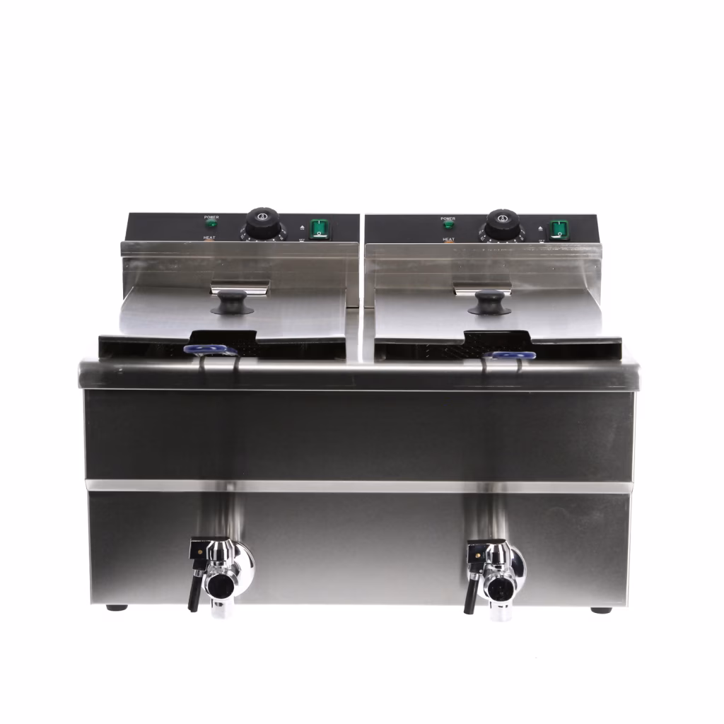 Dubbele elektrische friteuse - 8+8 liter - 6,5 kW - met aftapkraan