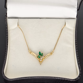 14ct Yellow Gold Diamond & Emerald Necklace