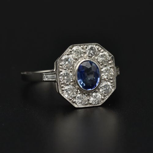 Platinum Sapphire and Diamond Ring image-1