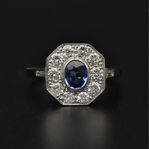 Platinum Sapphire and Diamond Ring image-2