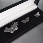 Matched Set Of Silver Gilt & Black Enamel Butterfly Brooches