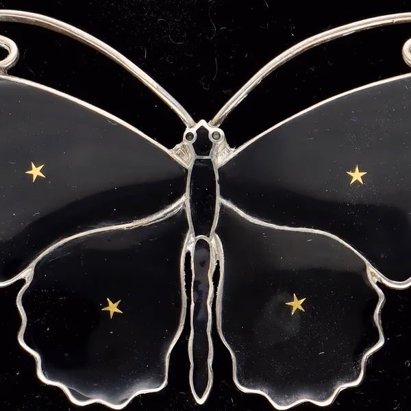 Matched Set Of Silver Gilt & Black Enamel Butterfly Brooches