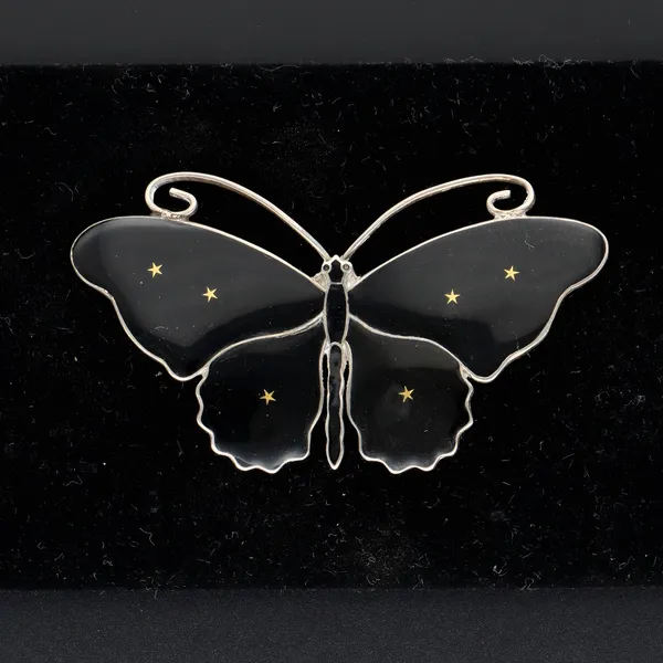 Matched Set Of Silver Gilt & Black Enamel Butterfly Brooches