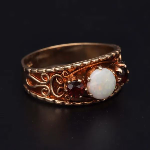 Gold Victorian Style Opal Garnet Ring