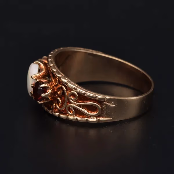 Gold Victorian Style Opal Garnet Ring