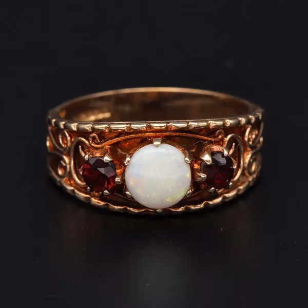 Gold Victorian Style Opal Garnet Ring