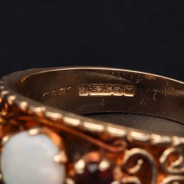 Gold Victorian Style Opal Garnet Ring