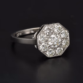 Platinum Octagonal Diamond Cluster Ring