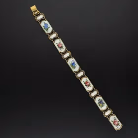 Norwegian Vermeil Sterling Silver and Hand Painted Floral Guilloche Enamel Bracelet
