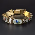 Norwegian Vermeil Sterling Silver and Hand Painted Floral Guilloche Enamel Bracelet