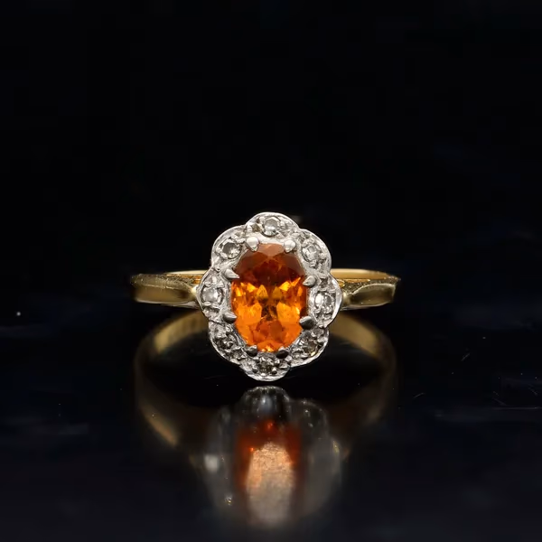 18ct Gold Cognac Citrine Diamond Ring