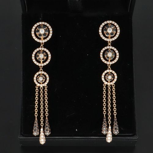 Pair of 18ct Gold Black and White Diamond Earrings image-2
