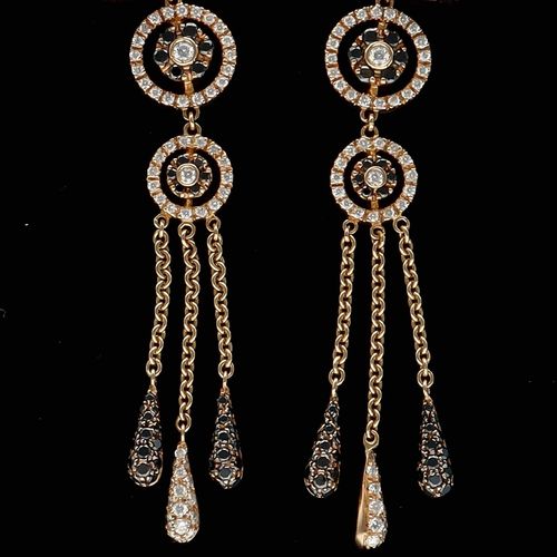 Pair of 18ct Gold Black and White Diamond Earrings image-4