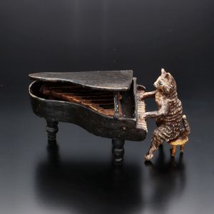 Early 20th Century Austrian Cold Painted Bronze of a Piano Cat