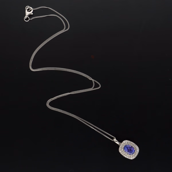 18ct White Gold Tanzanite and Diamond Pendant