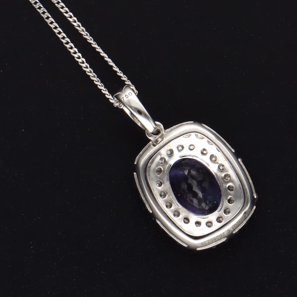 18ct White Gold Tanzanite and Diamond Pendant