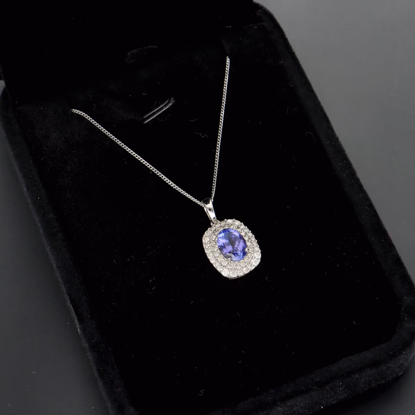 18ct White Gold Tanzanite and Diamond Pendant