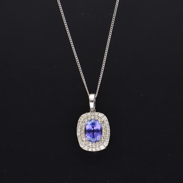 18ct White Gold Tanzanite and Diamond Pendant
