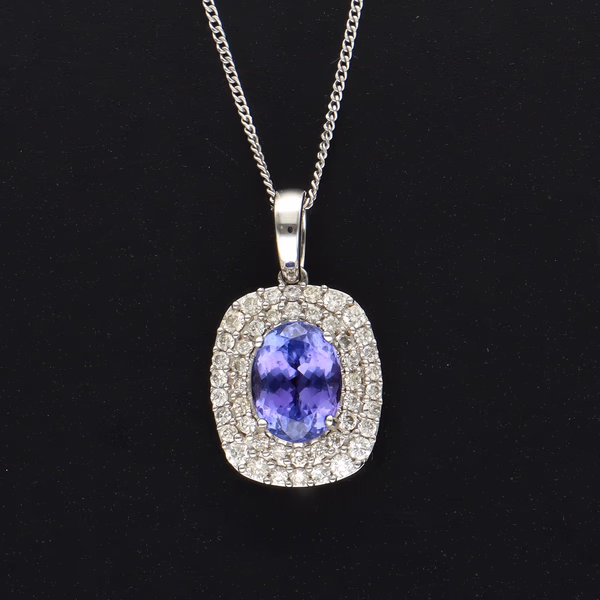 18ct White Gold Tanzanite and Diamond Pendant