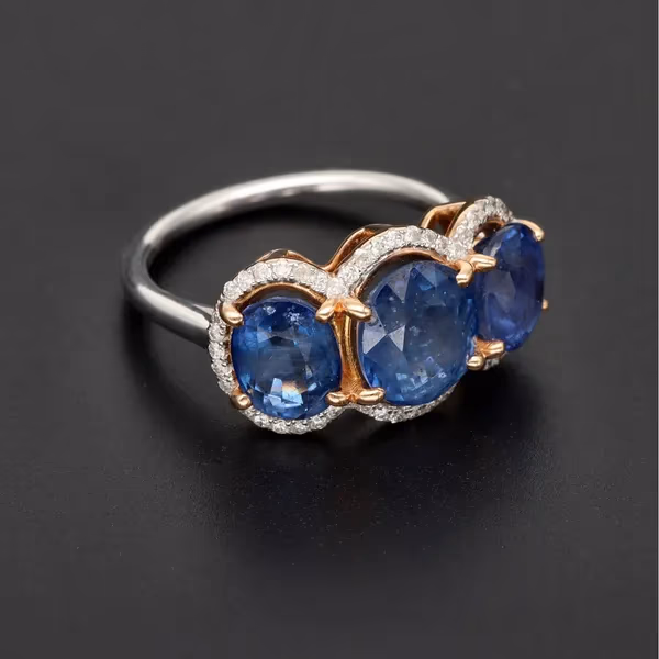 18ct White & Yellow Gold Sapphire & Diamond Three-Stone Ring