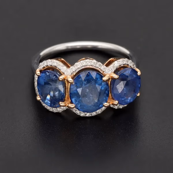 18ct White & Yellow Gold Sapphire & Diamond Three-Stone Ring