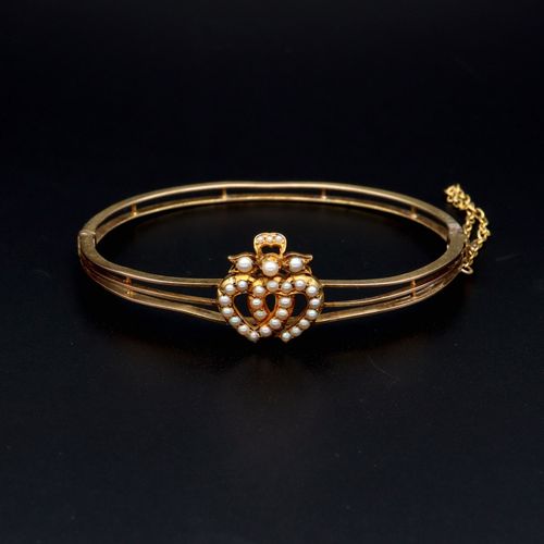 Victorian 15ct Gold Pearl Bangle image-2