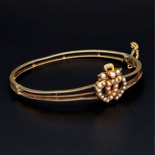 Victorian 15ct Gold Pearl Bangle image-1