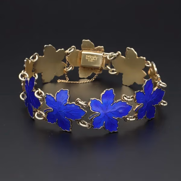 Mid Century Danish Sterling Silver & Enamel Maple Leaf Bracelet