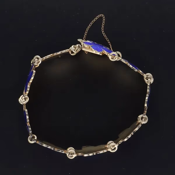 Mid Century Danish Sterling Silver & Enamel Maple Leaf Bracelet