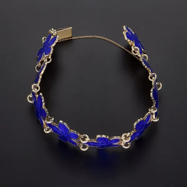 Mid Century Danish Sterling Silver & Enamel Maple Leaf Bracelet