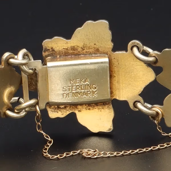 Mid Century Danish Sterling Silver & Enamel Maple Leaf Bracelet