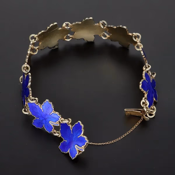 Mid Century Danish Sterling Silver & Enamel Maple Leaf Bracelet