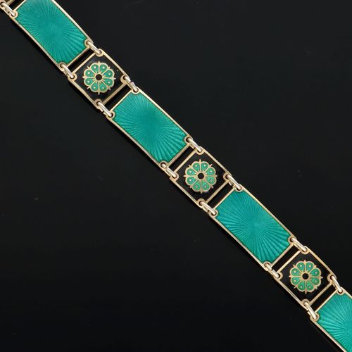 David Andersen Silver Gilt and Green Enamel Panel Bracelet image-3